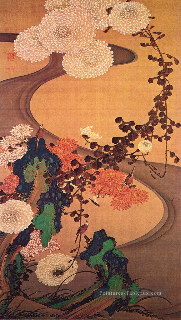 chrysanthèmes par un ruisseau avec des roches 1760 ITO Jakuchu japonais Peintures à l'huile